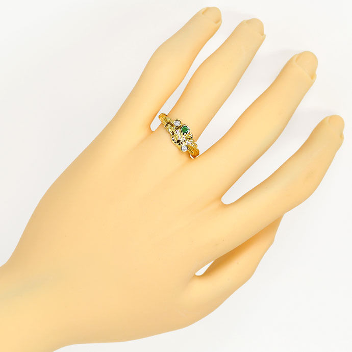 Foto 4 - Rohgold Design-Ring mit Brillanten und Smaragd Gelbgold, S9469